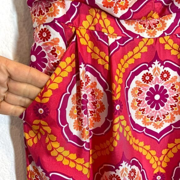 Kay Unger Silk Cocktail Dress Pink Orange Gold Mod Retro 6 - Picture 7 of 12